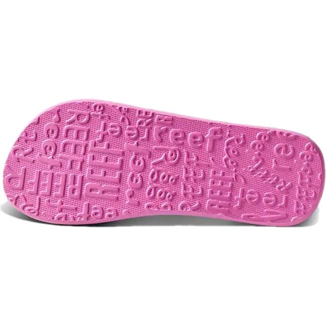 Sole of Kids Reef Ahi Flip Flop in Candyland purple upper with pink tread