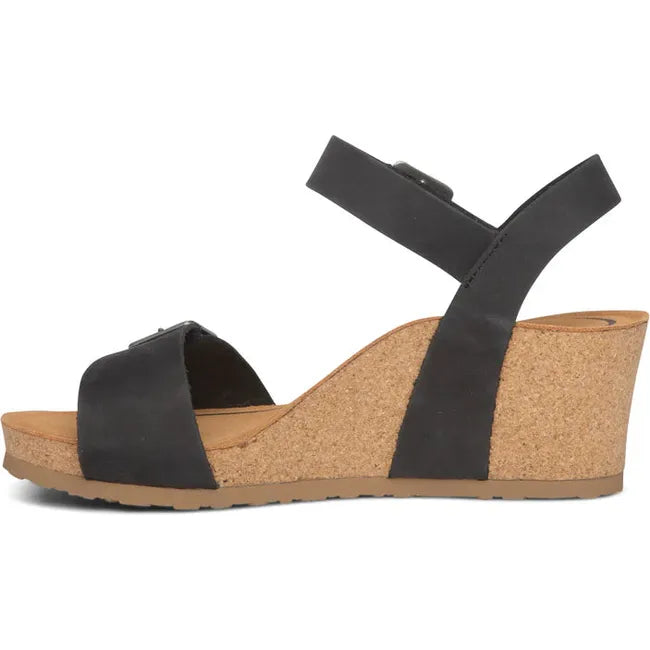 Medial side of Women's Aetrex Lexa Arch Support Wedge Sandal in black