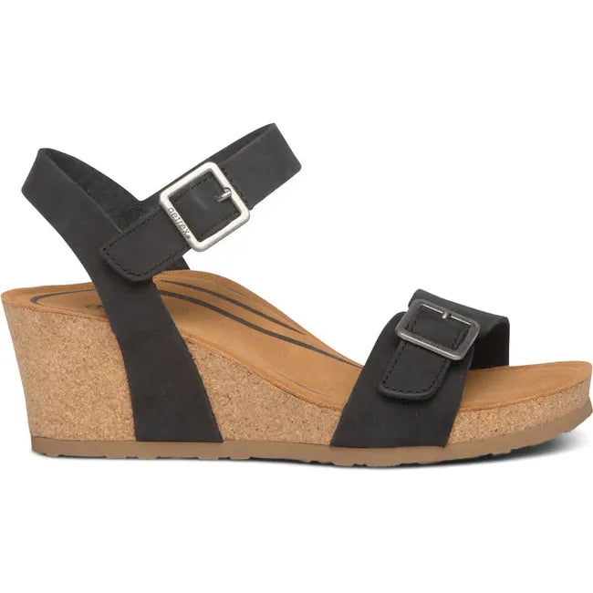 Lateral side of Women's Aetrex Lexa Arch Support Wedge Sandal in black