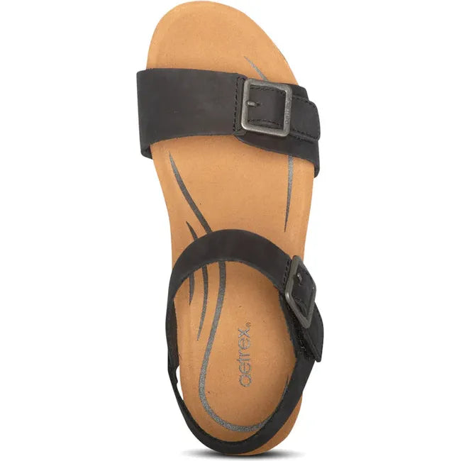 Top down view of Women's Aetrex Lexa Arch Support Wedge Sandal in black