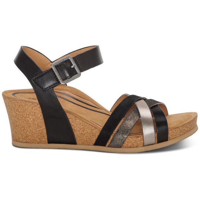 Aetrex Women's Noelle Wedge Sandal Black CK140W
