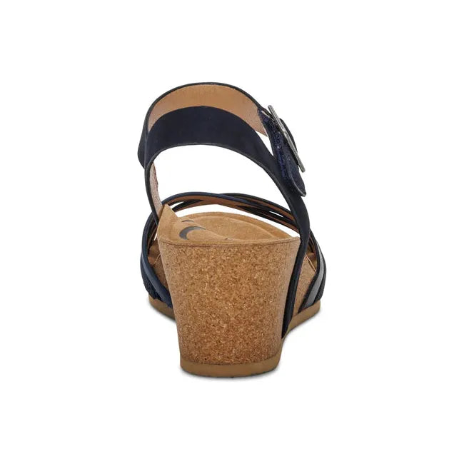 Heel of Women's Aetrex Noelle Arch Support Wedge Sandal in Ivory with a back strap