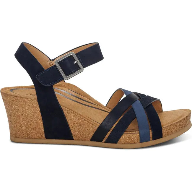 Lateral side of Women's Aetrex Noelle Arch Support Wedge Sandal in Ivory 