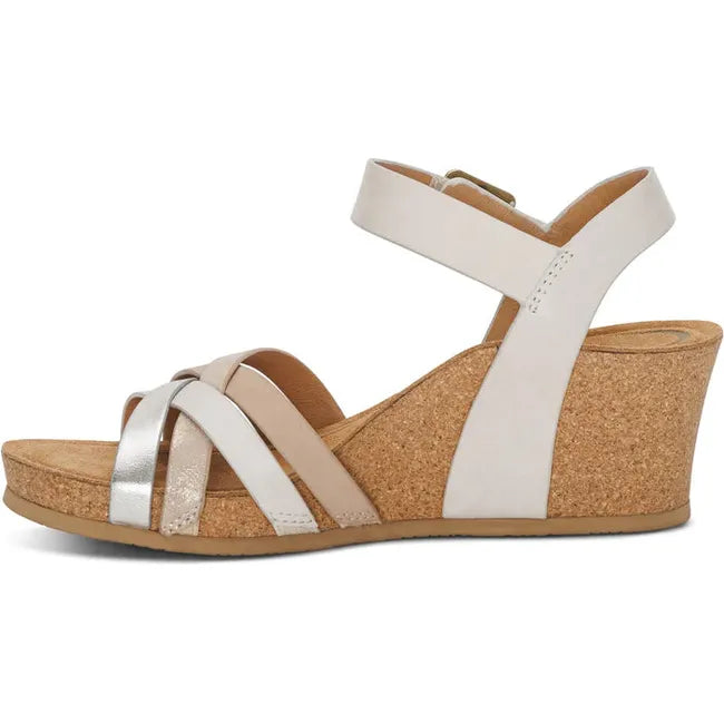 Medial side of Women's Aetrex Noelle Arch Support Wedge Sandal in Ivory 