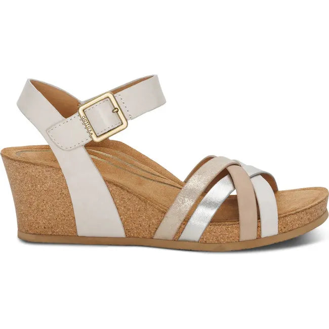 Lateral side of Women's Aetrex Noelle Arch Support Wedge Sandal in Ivory 