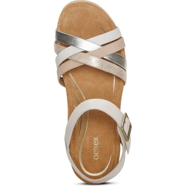Top down view of Women's Aetrex Noelle Arch Support Wedge Sandal in Ivory 