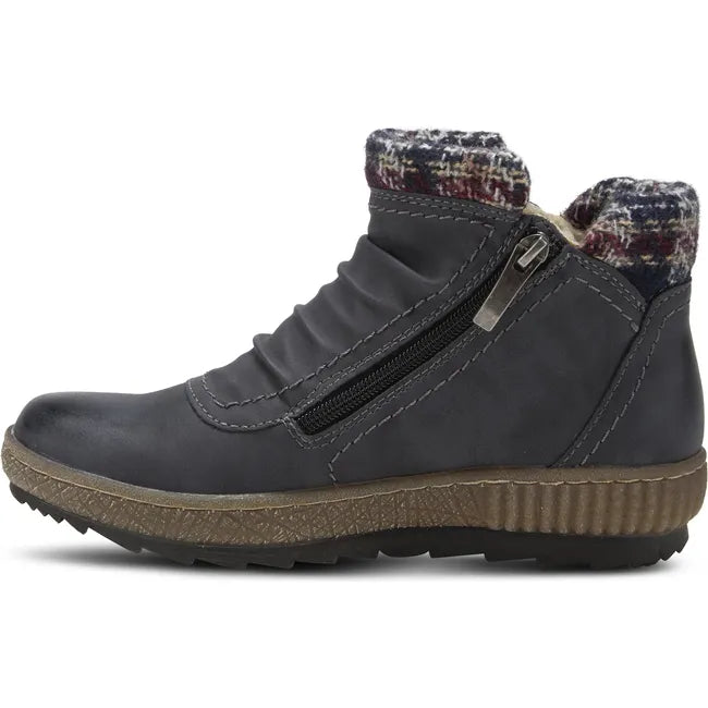 Medial of Womens Spring Step Cleora Boot in navy blue leather with a side zipper and faux shearling