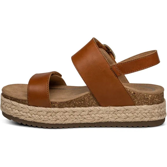 Lateral side of Women's Aetrex Vania Arch Support Platform Sandal in cognac brown