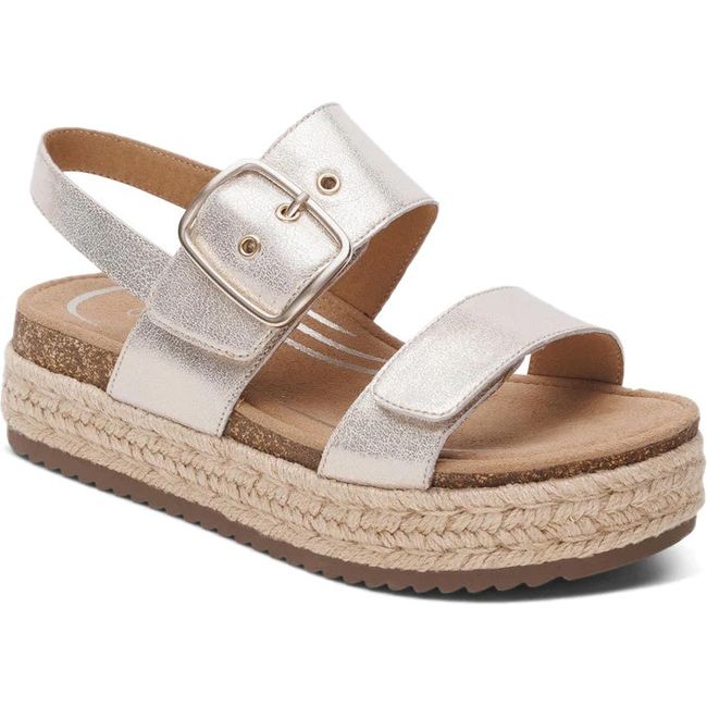 Front angled view of Women's Aetrex Vania Arch Support Platform Sandal in champagne
