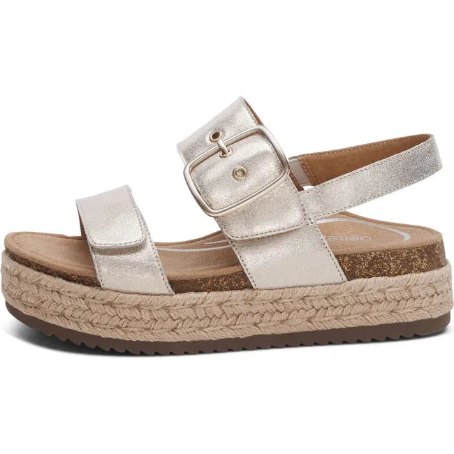 Lateral side of Women's Aetrex Vania Arch Support Platform Sandal in champagne