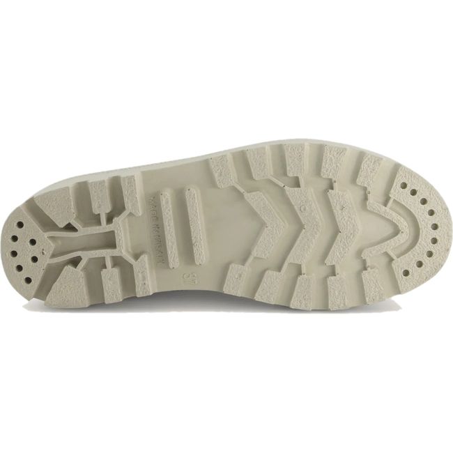 Sole of Naot Women's Canoe Boot in mauve nubuck upper and white outsole