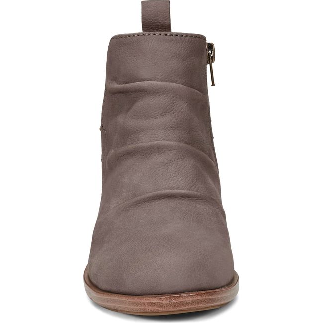 Front of Women's Cobb Hill Nessa Ruched Bootie in Medium Gray with interior side zipper