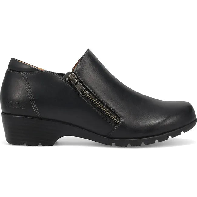 Lateral side of Women's Taos Daily Bootie in Black leather