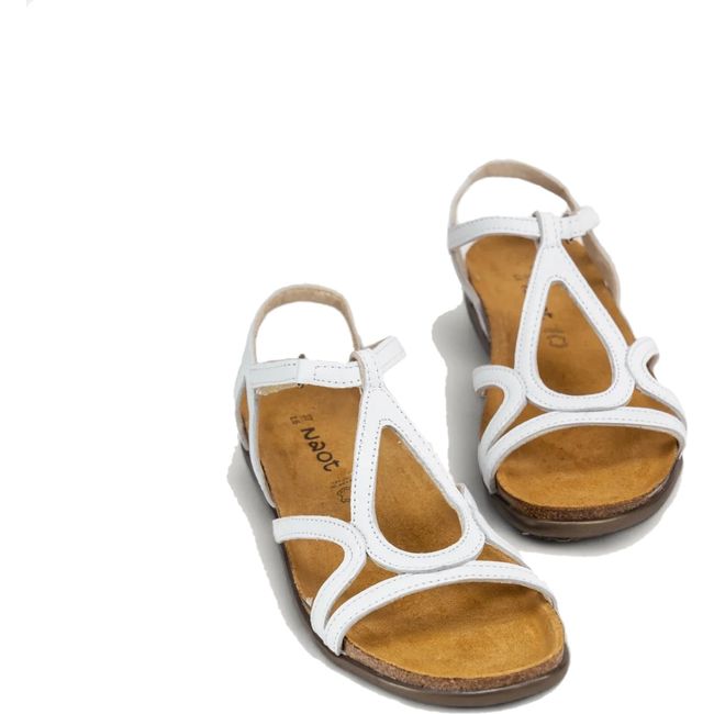 Pair of Naot Women's Dorith Sandala in white leather with cork footbed