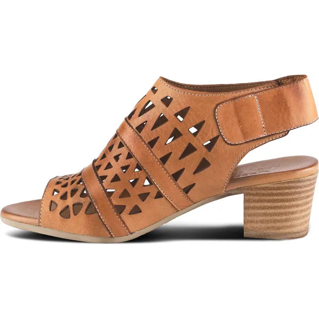 Medial side of Women's Spring Step Sandal Dorothea in brown leather with velcro backstrap