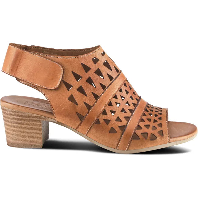 Lateral side of Women's Spring Step Sandal Dorothea in brown leather with velcro backstrap