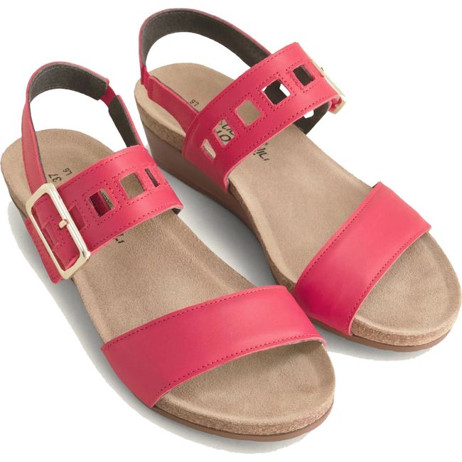 Pair of Naot Women's Dynasty Wedge Sandals in kiss red leather with cork footbed