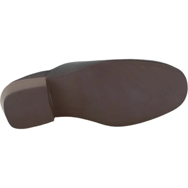 Sole view of Naot Women's Dedicate Black Mule featuring a durable brown TPU outsole.