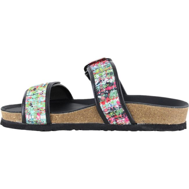 Medial side of Women's Naot Nashville Slide Sandal in Pink-White Tweed and Soft Black