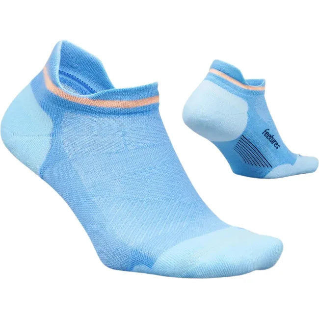Pair of Women's Feetures Elite Max Cushion No Show Tab Socks in blue burst