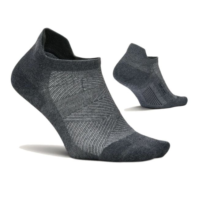 Pair of Women's Feetures Elite Grip Max Cushion Tab Sock in Flow Gray
