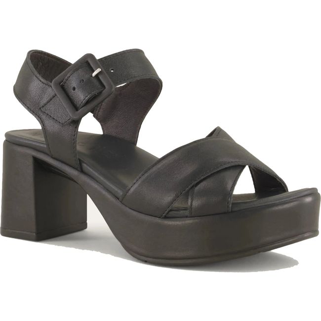 Front angled view of Naot Women's Elite Heel Sandal in black leather