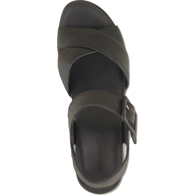 Top down view of Naot Women's Elite Heel Sandal in black leather