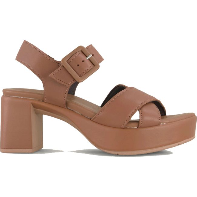 Lateral view of Naot Women's Elite Heel Sandal in carmel brown leather