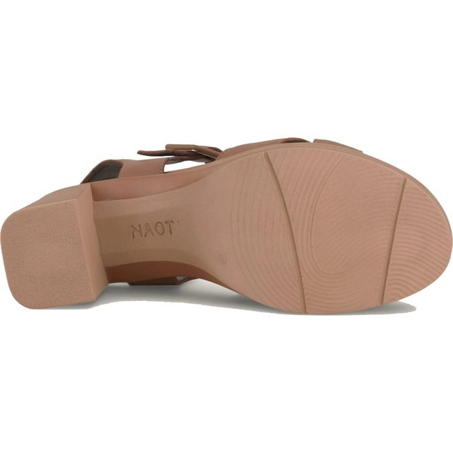 Sole of Naot Women's Elite Heel Sandal in carmel brown leather with brown outsole