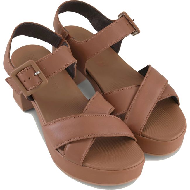 Pair of Naot Women's Elite Heel Sandals in carmel brown leather