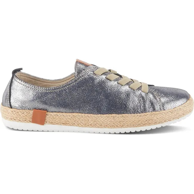 Lateral side of Women's Spring Step Eloya Shoe in metallic blue leather