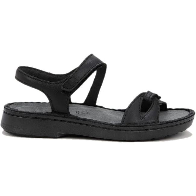 Lateral view of Naot Women's Evora Sandal in jet black leather