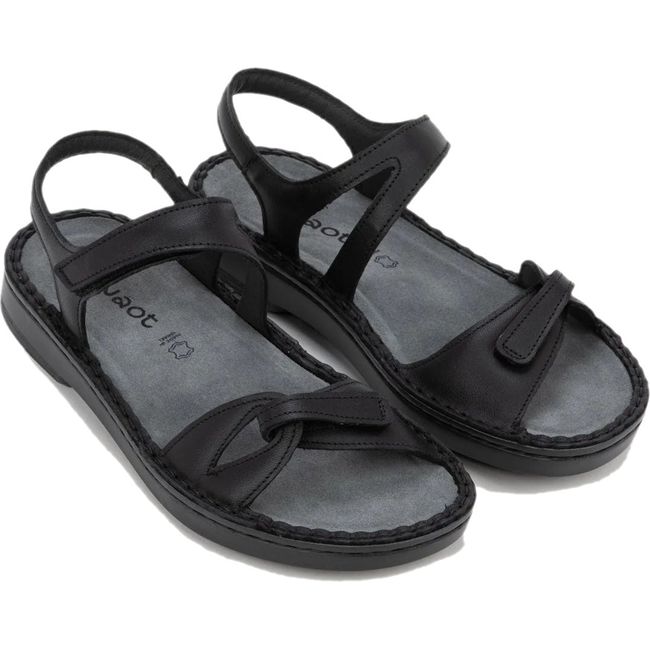 Pair of Naot Women's Evora Sandals in jet black leather