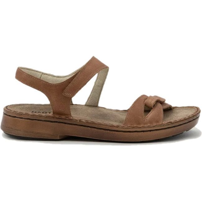 Lateral view of Naot Women's Evora Sandal in latte brown leather