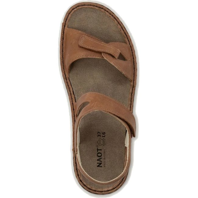 Top down view of Naot Women's Evora Sandal in latte brown leather