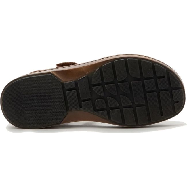 Sole of Naot Women's Evora Sandal in latte brown leather upper with brown tread