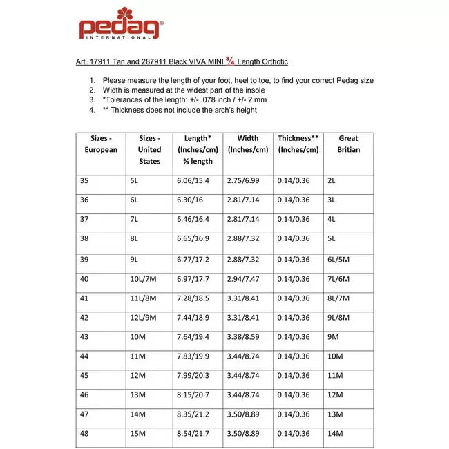 Pegad Unisex Viva Mini Leather Orthotic