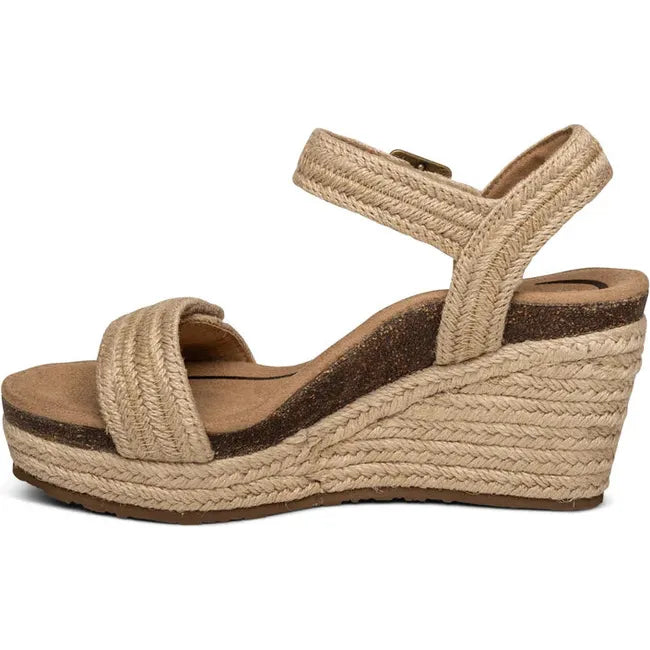Medial side of Women's Aetrex Sydney Espadrille Wedge Sandal in Jute with back strap