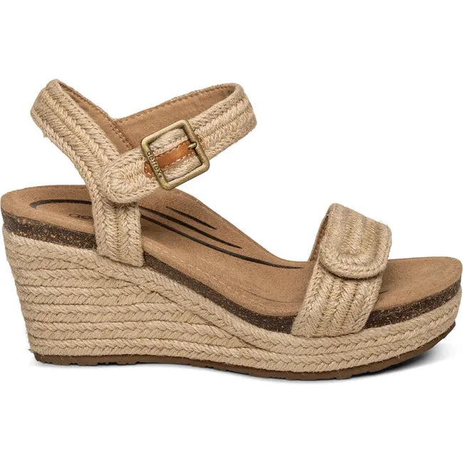 Lateral side of Women's Aetrex Sydney Espadrille Wedge Sandal in Jute with back strap
