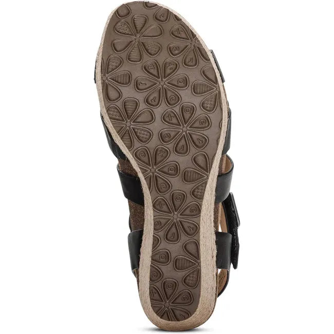 Sole of Women&#39;s Aetrex Anna Arch Support Wedge Sandal in Black upper