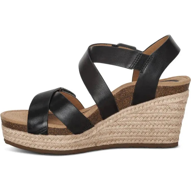 Medial side of Women&#39;s Aetrex Anna Arch Support Wedge Sandal in Black