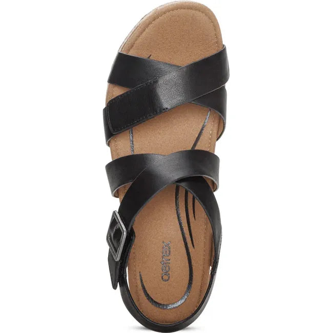 Top down view of Women&#39;s Aetrex Anna Arch Support Wedge Sandal in Black