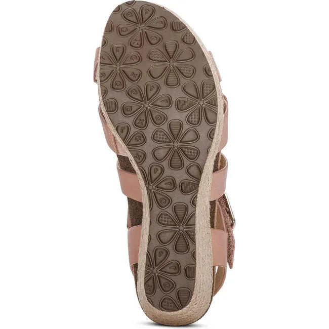 Sole of Women&#39;s Aetrex Anna Arch Support Wedge Sandal in Rose Pink upper