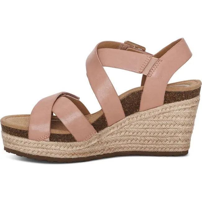 Medial side of Women&#39;s Aetrex Anna Arch Support Wedge Sandal in Rose Pink