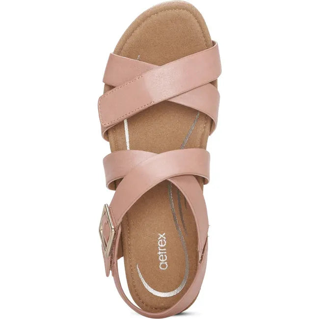 Top down view of Women&#39;s Aetrex Anna Arch Support Wedge Sandal in Rose Pink