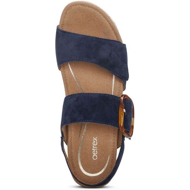 Aetrex Women&#39;s Ashley Wedge Sandal Navy EW791W