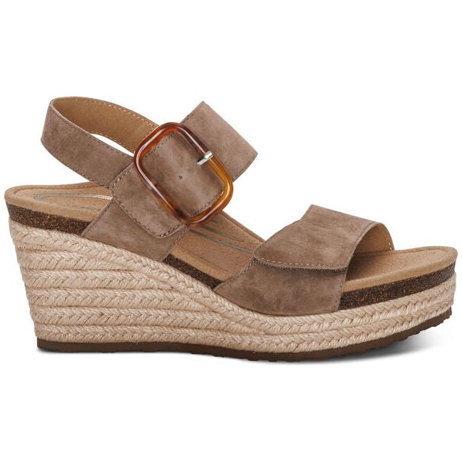 Aetrex Women&#39;s Ashley Wedge Sandal Taupe EW792W