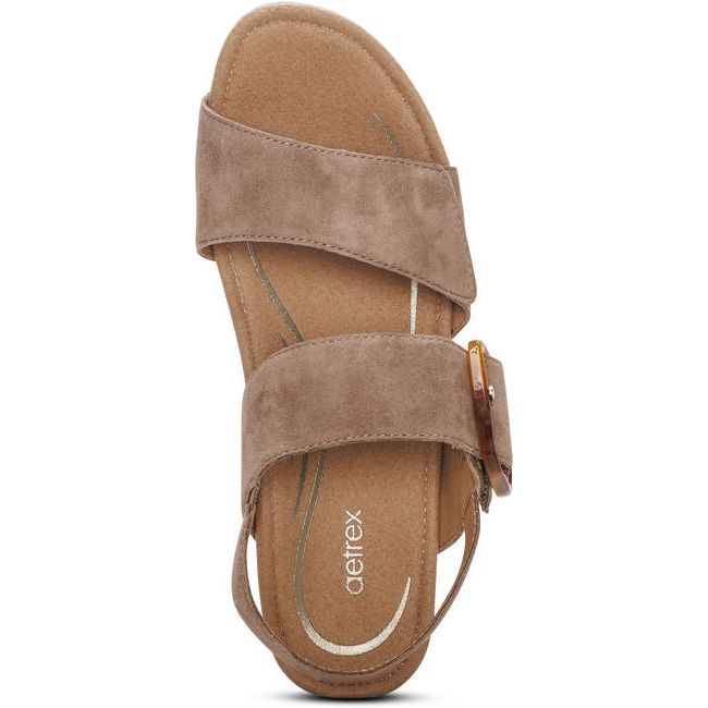 Aetrex Women&#39;s Ashley Wedge Sandal Taupe EW792W