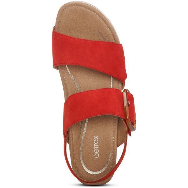 Aetrex Women&#39;s Ashley Wedge Sandal Poppy Red EW799W