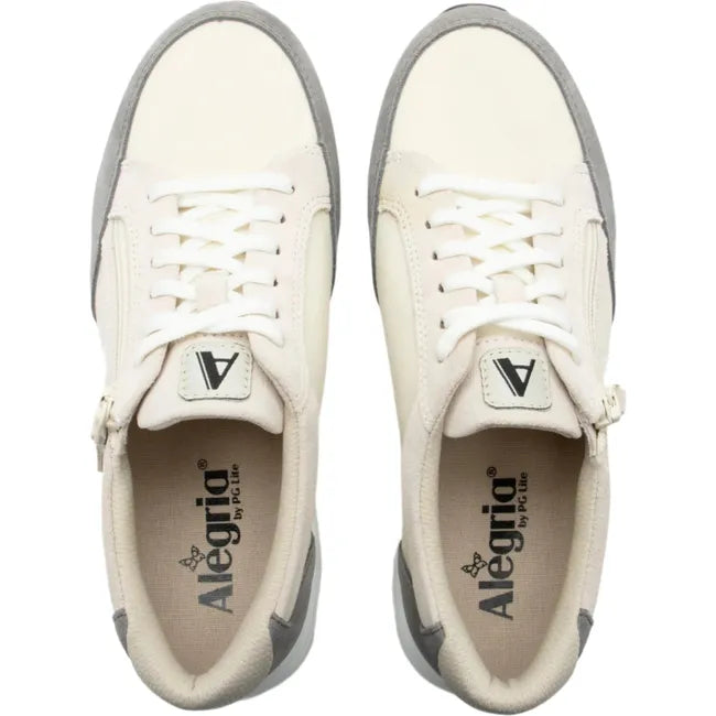 Top down view of Women's Alegria Eazeer Parchment Shoes in parchment beige with laces